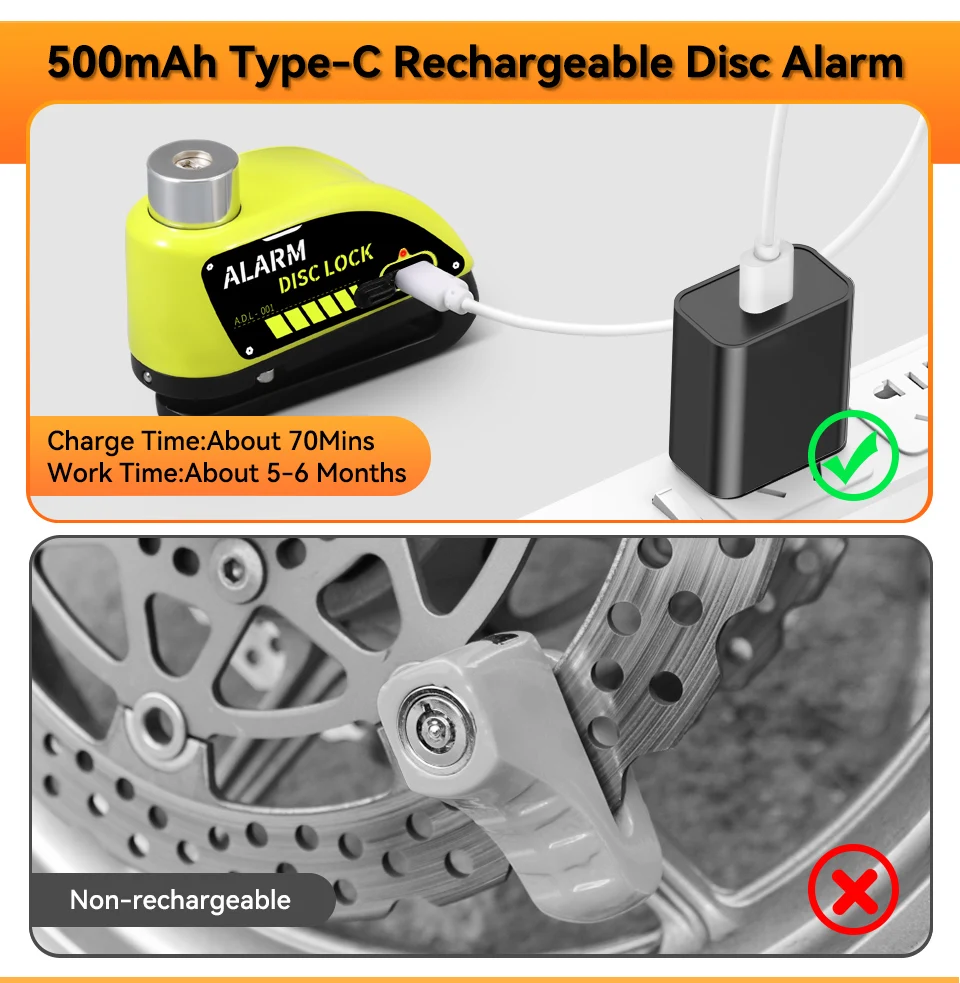 Extractme Motorcycle Alarm Disc Brake Lock 120dB Bicycle Wheel Disk Padlock Security Anti-Theft Lock Scooter Alarma Motocicleta thumbnail 2