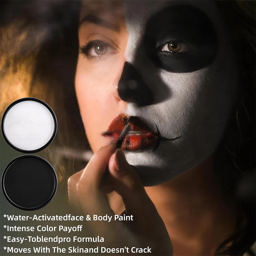 Black White Red 30G Monochromatic Water Solubility Body Makeup Face Paint with Brushes for Halloween Christmas Masquerade Party thumbnail 5
