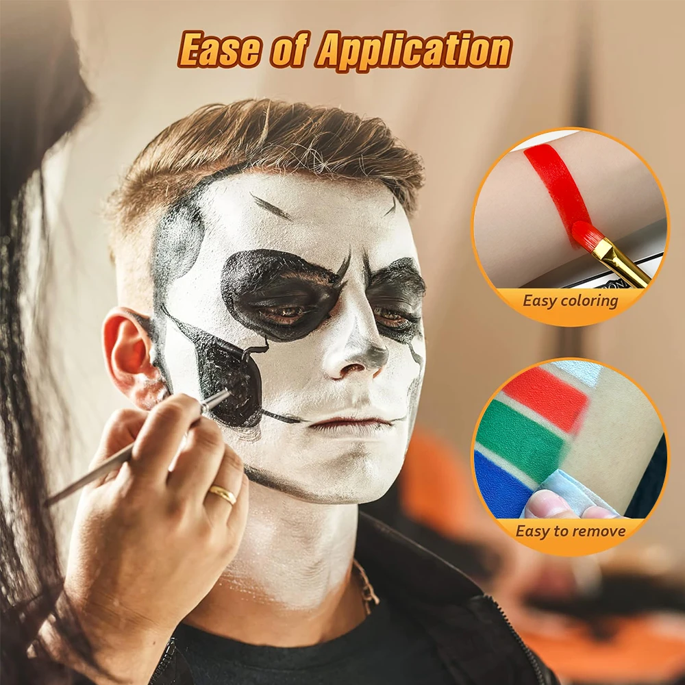 Black White Red 30G Monochromatic Water Solubility Body Makeup Face Paint with Brushes for Halloween Christmas Masquerade Party thumbnail 6