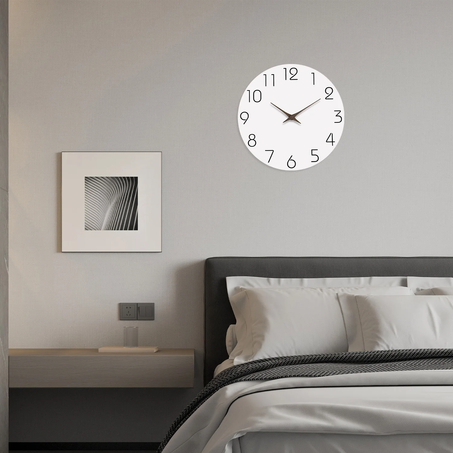 Casual Modern White Pattern Wooden Wall Clock Living Room Bedroom Kitchen Home Decoration Wall Clock Silent Quartz Clock Holiday Gift 10 Inches 12 Inches 14 Inches 16inch (Without Batteries) thumbnail 5