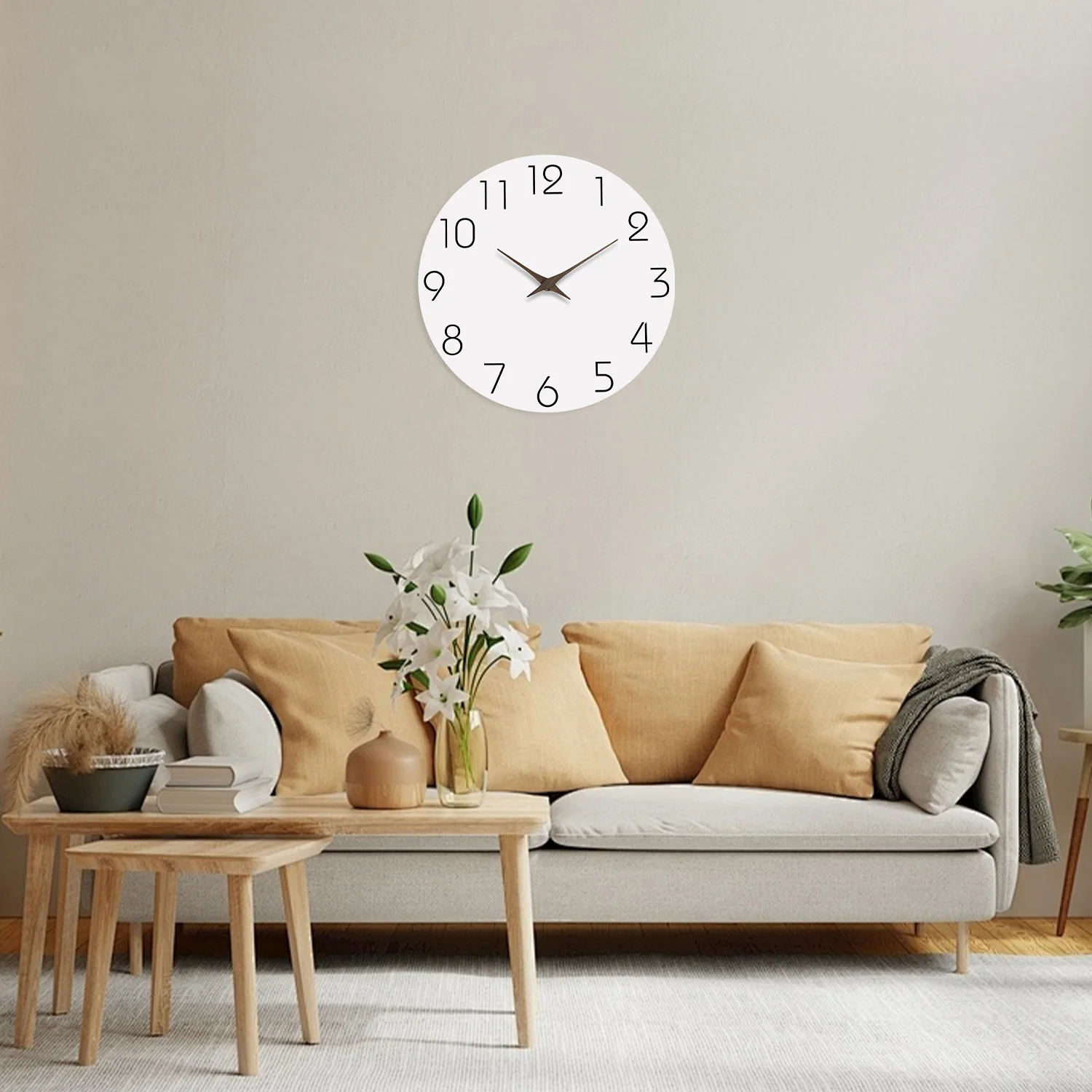 Casual Modern White Pattern Wooden Wall Clock Living Room Bedroom Kitchen Home Decoration Wall Clock Silent Quartz Clock Holiday Gift 10 Inches 12 Inches 14 Inches 16inch (Without Batteries) thumbnail 6