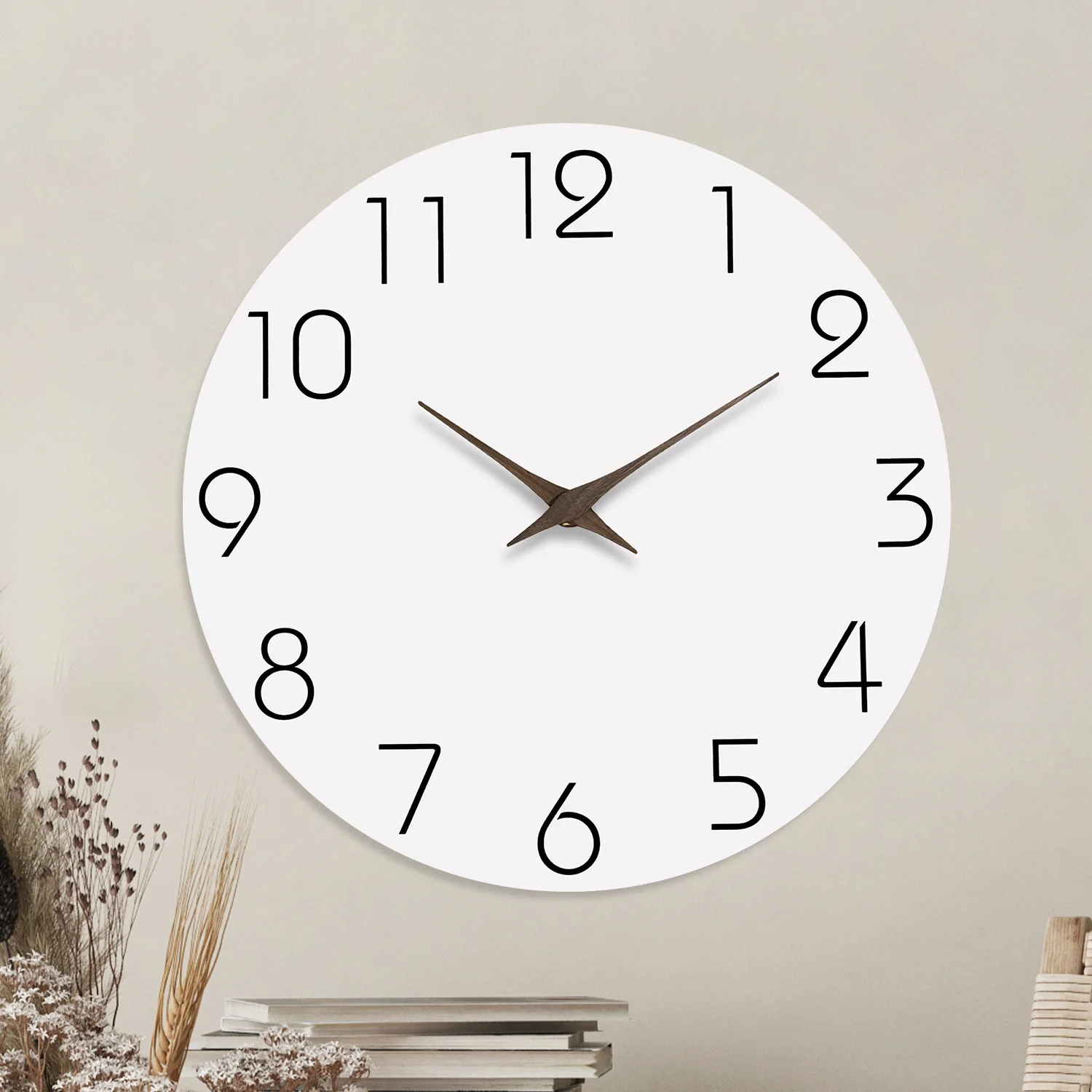 Casual Modern White Pattern Wooden Wall Clock Living Room Bedroom Kitchen Home Decoration Wall Clock Silent Quartz Clock Holiday Gift 10 Inches 12 Inches 14 Inches 16inch (Without Batteries) thumbnail 2