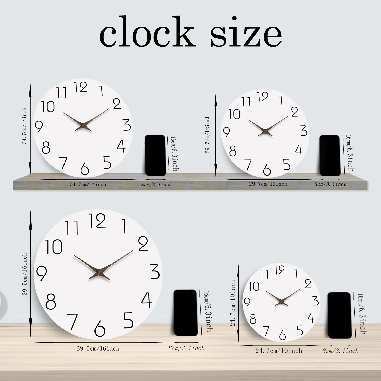Casual Modern White Pattern Wooden Wall Clock Living Room Bedroom Kitchen Home Decoration Wall Clock Silent Quartz Clock Holiday Gift 10 Inches 12 Inches 14 Inches 16inch (Without Batteries) thumbnail 3