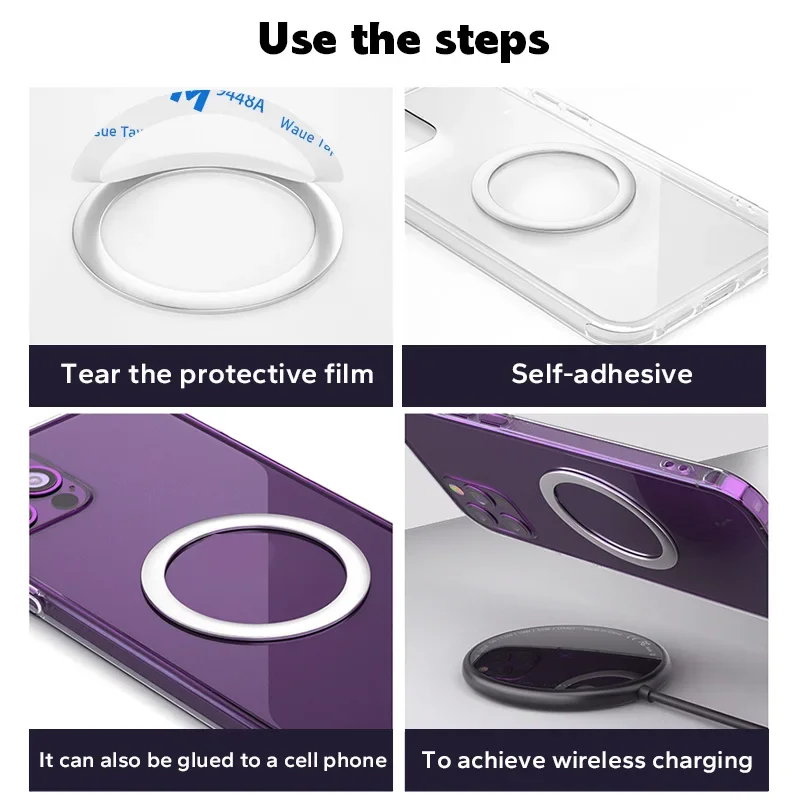 Universal Magnetic Metal Plate Ring For Samsung iPhone Magsafe Wireless Charger Car Phone Holder Sticker Round Magnet Patch thumbnail 4