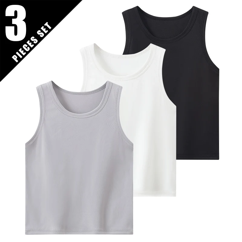 3-Pcs Children's Solid Color Classic Combination Vest Boy Casual Sports Bottoming Shirt Girl Soft And Comfortable Joker T-shirt