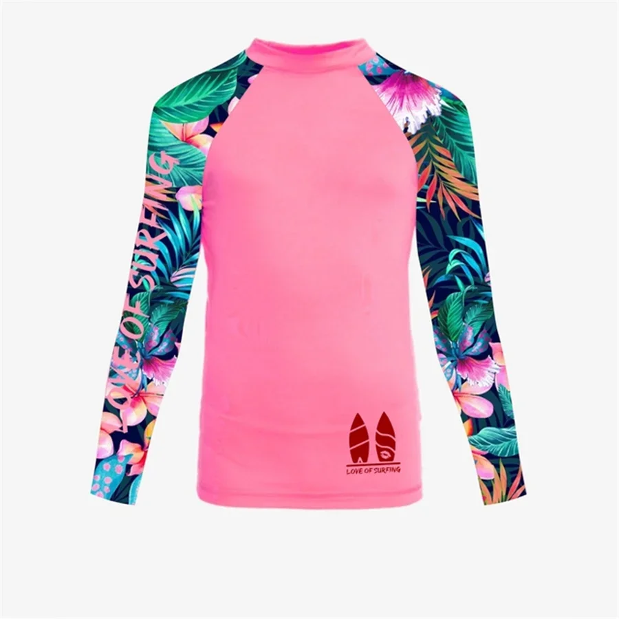 New Women's Surfing Shirt Women's Love Surfing T-shirt Beach Sunscreen Rashguard UV Protection Swimwear UPF Diving Sportsuit