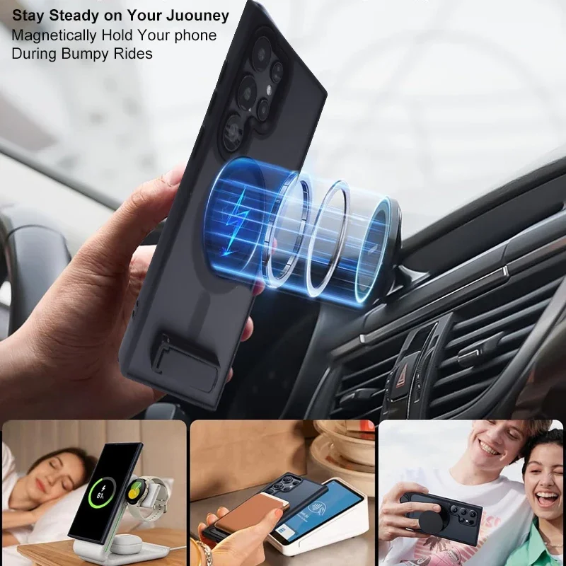 UYUXIO Magnetic Mobile Phone Case with Kickstand for Samsung Galaxy S26 S25 S24 S23 Ultra FE S22 Plus A16 A55 A56 Stand Cases thumbnail 4