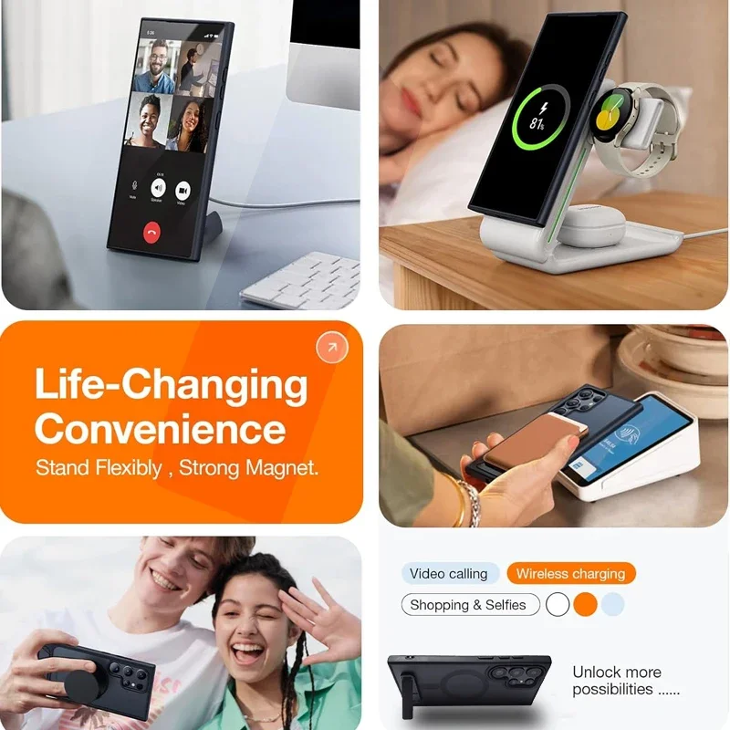 UYUXIO Magnetic Mobile Phone Case with Kickstand for Samsung Galaxy S26 S25 S24 S23 Ultra FE S22 Plus A16 A55 A56 Stand Cases thumbnail 3