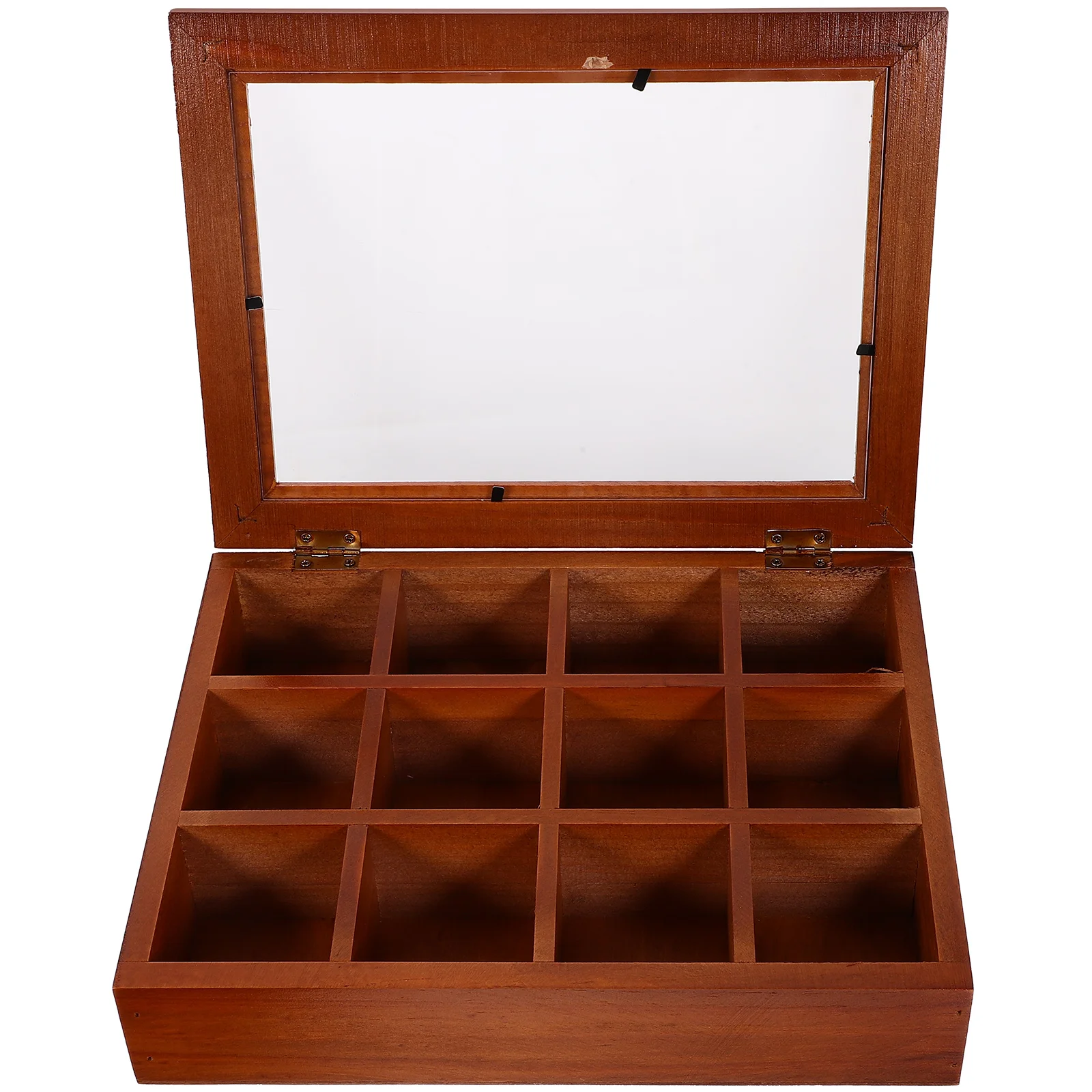 Wooden Tea Box 12 Grids Tea Bag Holder Sugar Packets Spice Pouches Storage Case Instant Coffee Bag Boxes With Clear Lid