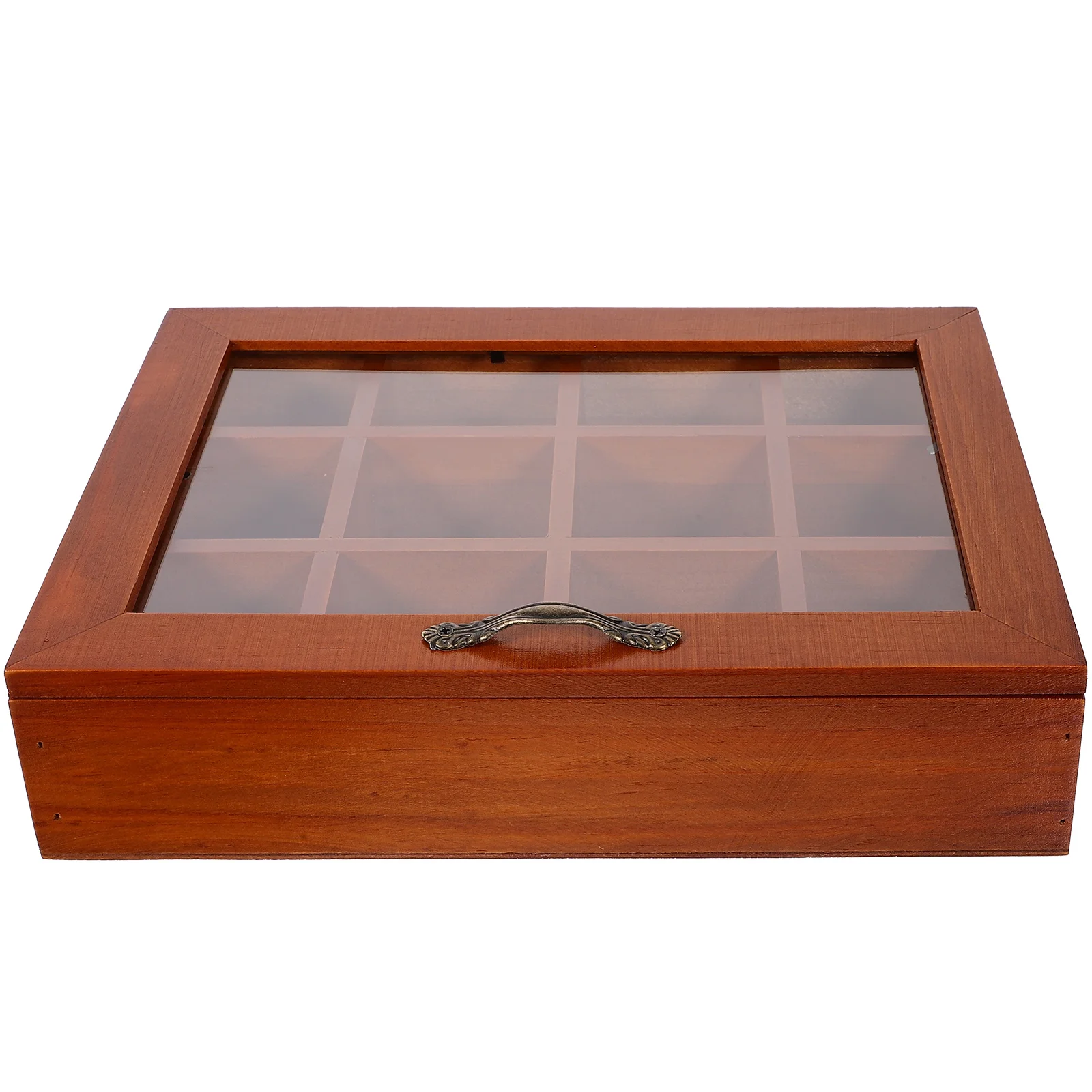 Wooden Tea Box 12 Grids Tea Bag Holder Sugar Packets Spice Pouches Storage Case Instant Coffee Bag Boxes With Clear Lid thumbnail 2