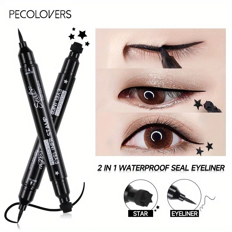 2 In 1 Black Liquid Eyeliner Double-head Moon Stamp Eye Liner Pencil Quick Dry Non-Smudge Long-lasting Easy to Use Eye Makeup thumbnail 2