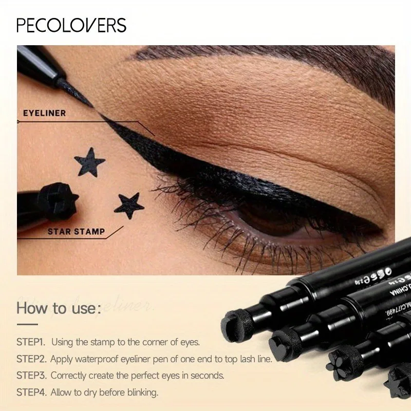 2 In 1 Black Liquid Eyeliner Double-head Moon Stamp Eye Liner Pencil Quick Dry Non-Smudge Long-lasting Easy to Use Eye Makeup thumbnail 5