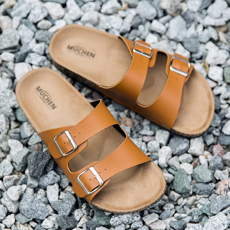 New Leather Cork Flip-flops Male Couple Retro Summer Wear Muller Slippers Fashion Casual Beach Sandals thumbnail 5