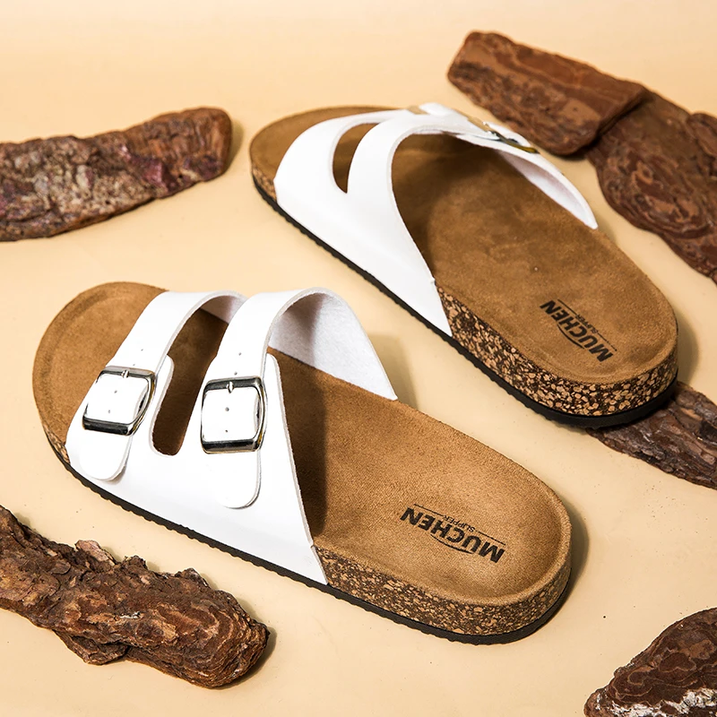 New Leather Cork Flip-flops Male Couple Retro Summer Wear Muller Slippers Fashion Casual Beach Sandals thumbnail 4