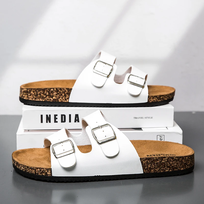 New Leather Cork Flip-flops Male Couple Retro Summer Wear Muller Slippers Fashion Casual Beach Sandals thumbnail 3