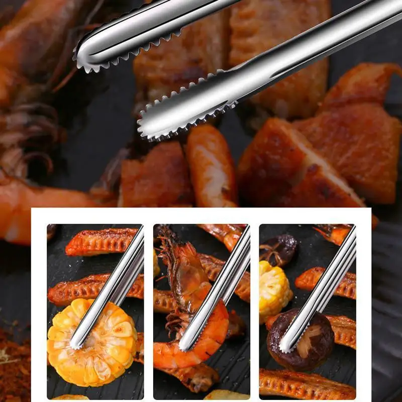 1Pc New Stainless Steel Grill Tongs Cooking Utensils for BBQ Baking Silver Kitchen Accessories Camping Supplies thumbnail 5