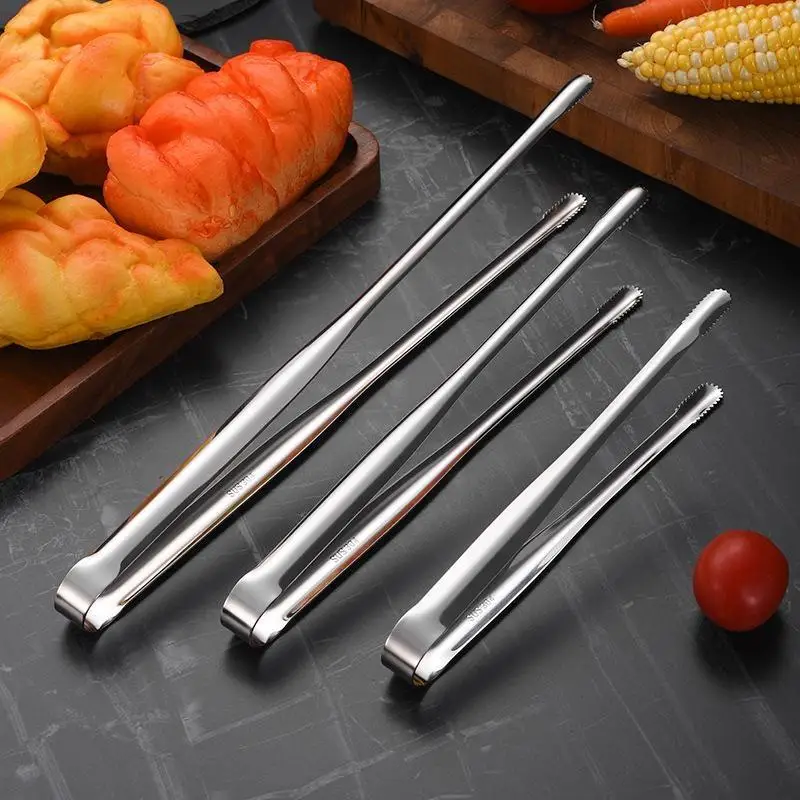 1Pc New Stainless Steel Grill Tongs Cooking Utensils for BBQ Baking Silver Kitchen Accessories Camping Supplies thumbnail 4