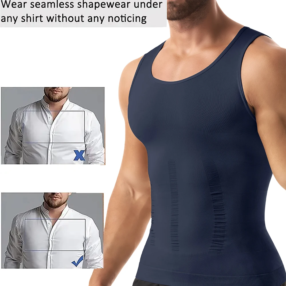 Men Compression Shirt for Body Shaper Slimming Vest Tight Tummy Underwear Tank Top thumbnail 2