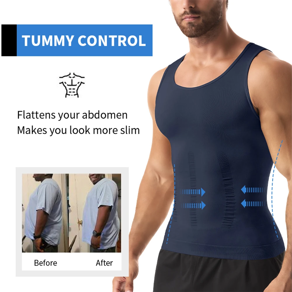 Men Compression Shirt for Body Shaper Slimming Vest Tight Tummy Underwear Tank Top thumbnail 3