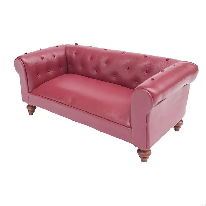 090B Living Room Leather Sofa Furniture Doll House Miniature Pretend Play Accessories Life Scene Role Play Hobby Collection 1:12 thumbnail 2
