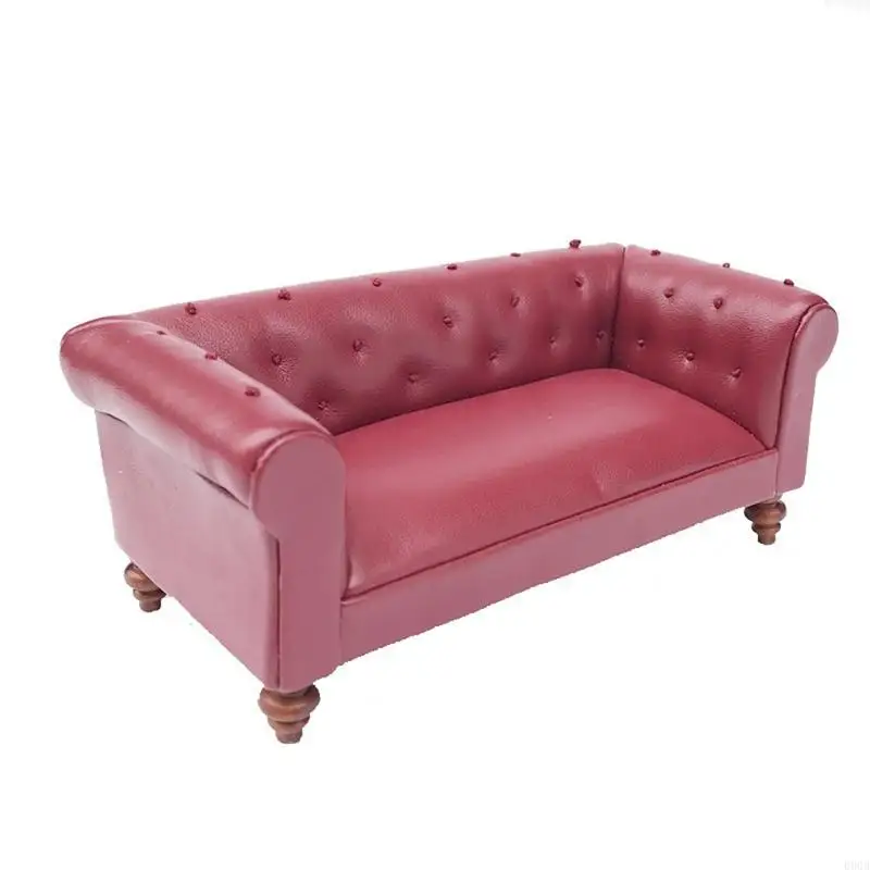 090B Living Room Leather Sofa Furniture Doll House Miniature Pretend Play Accessories Life Scene Role Play Hobby Collection 1:12 thumbnail 3