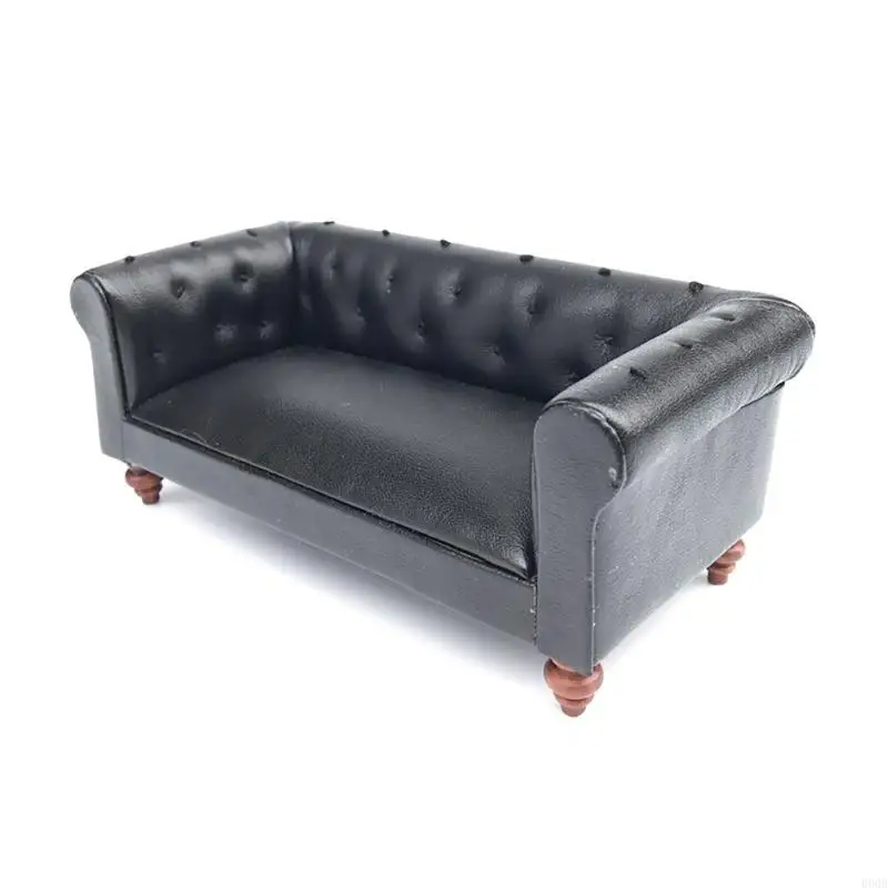 090B Living Room Leather Sofa Furniture Doll House Miniature Pretend Play Accessories Life Scene Role Play Hobby Collection 1:12 thumbnail 4