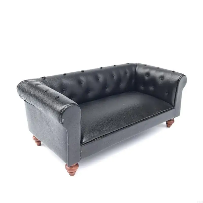 090B Living Room Leather Sofa Furniture Doll House Miniature Pretend Play Accessories Life Scene Role Play Hobby Collection 1:12 thumbnail 5