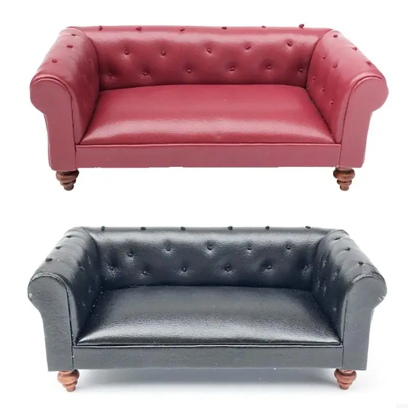 090B Living Room Leather Sofa Furniture Doll House Miniature Pretend Play Accessories Life Scene Role Play Hobby Collection 1:12