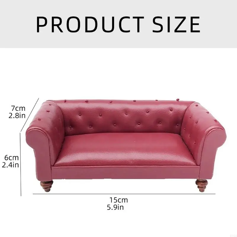 090B Living Room Leather Sofa Furniture Doll House Miniature Pretend Play Accessories Life Scene Role Play Hobby Collection 1:12 thumbnail 6