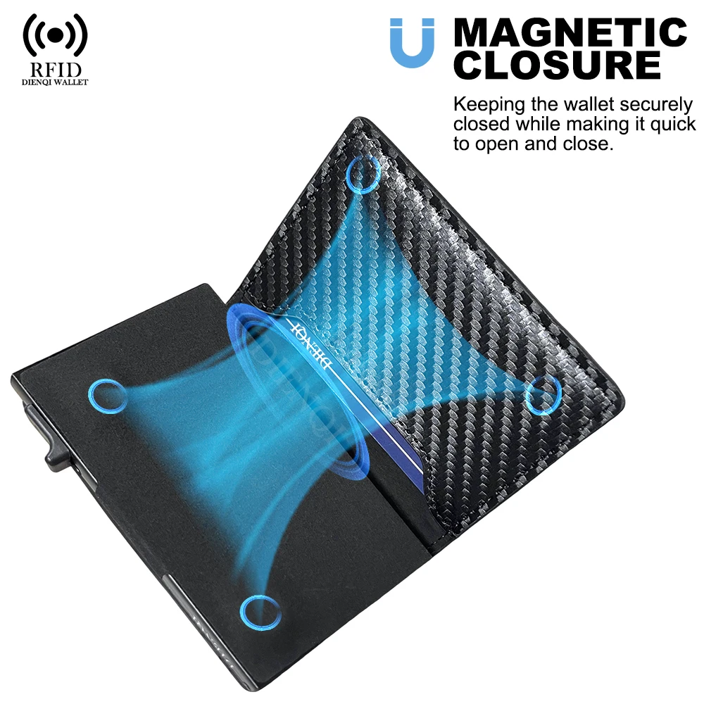 Anti-theft Credit Card Holder Men Wallets Rfid Blocking Aluminum Leather Pop Up Minimalist Wallet Cardholder Wallets for Men thumbnail 5