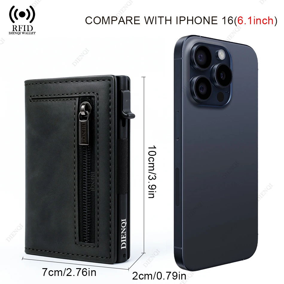 Anti-theft Credit Card Holder Men Wallets Rfid Blocking Aluminum Leather Pop Up Minimalist Wallet Cardholder Wallets for Men thumbnail 3