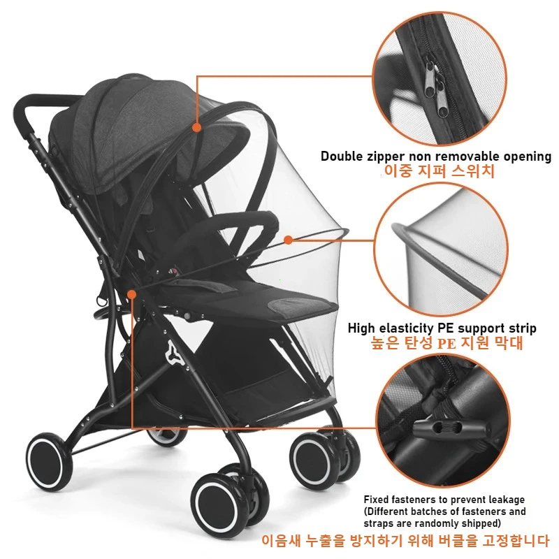 Zipper Type Fly Protection Accessories Children Crib Summer Mesh Carriage Full Cover Mosquito Net Baby Stroller Trolley Netting thumbnail 2