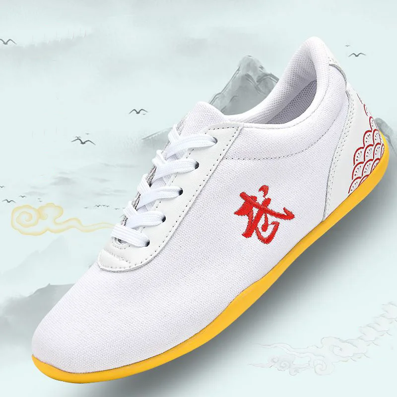 Men Women Sport Martial Arts Kung Fu Shoes Lace Up Children Canvas Tai Chi Sneakers White Black Ladies Wushu Sneakers Rubber thumbnail 4