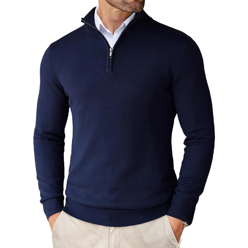 Men's Quarter Zip Up Sweaters Slim Fit Lightweight Mock Neck Pullover Casual Sweaters Half Turtleneck Knitted Outdoor Streetwear thumbnail 4
