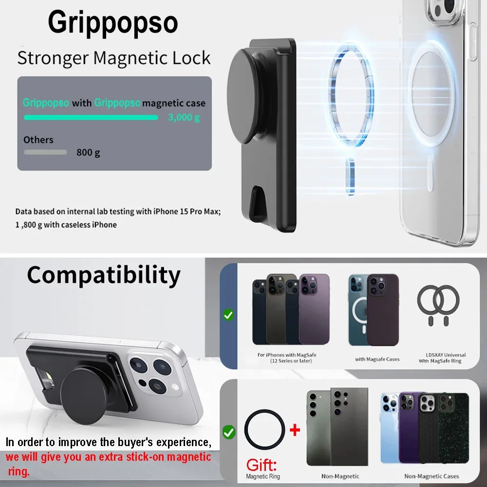 Grippopso Universal Magnetic Wallet With Expanding Phone Grip,Phone Card Holder Solid SocketWallet For IPhone Samsung Wallets thumbnail 3