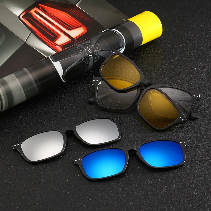 2297A 6 in 1 Sunglasses Black Magnetic Polarizing Clip Night Vision Available Multi-Function Can Hook