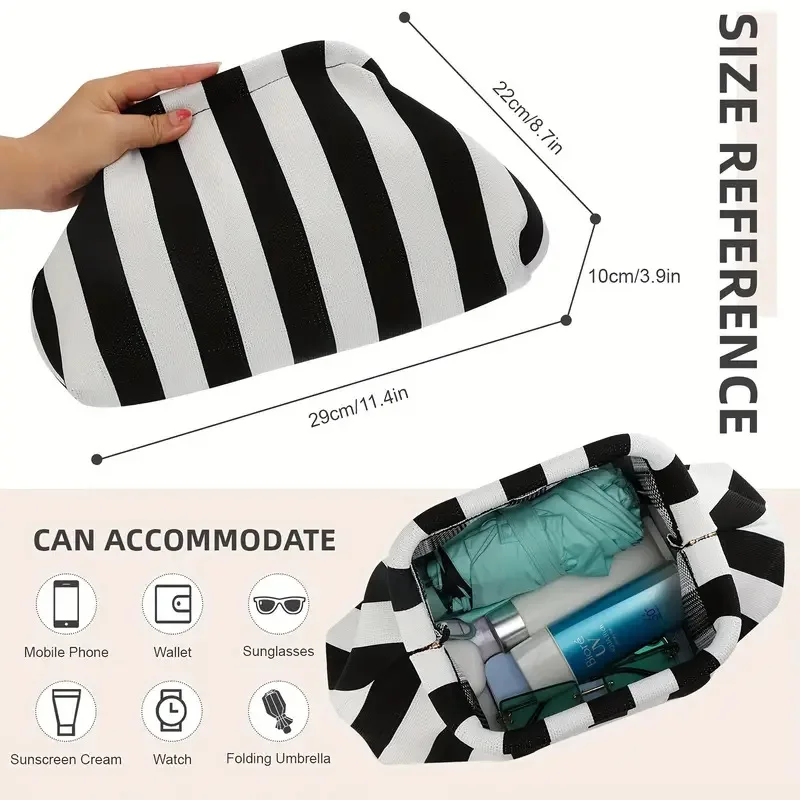 Women's Striped Beach Clutch Bag Versatile Small Woven Crochet Handbags Purses Knitting Dumpling Clutch Casual Bag thumbnail 4