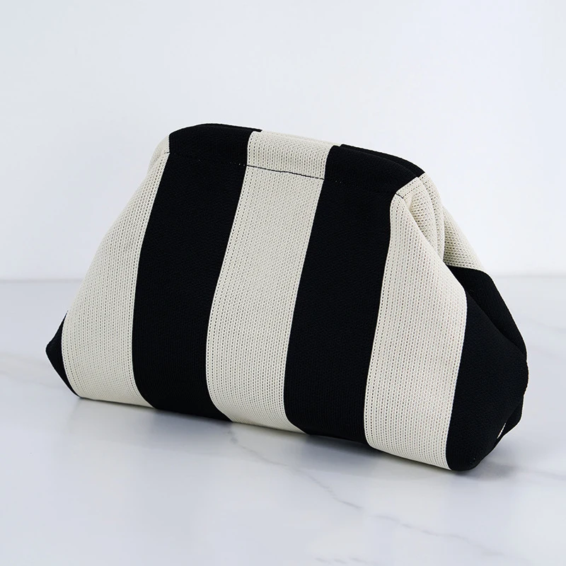 Women's Striped Beach Clutch Bag Versatile Small Woven Crochet Handbags Purses Knitting Dumpling Clutch Casual Bag thumbnail 3