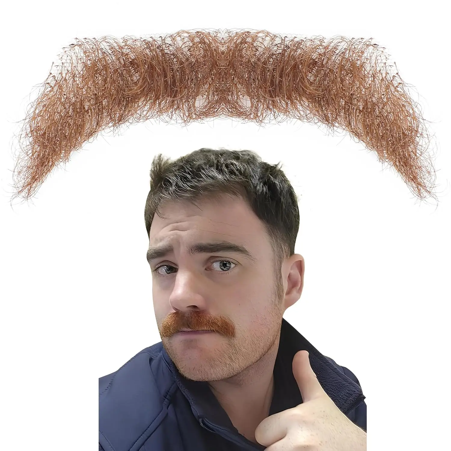 Fake Beard Human Hair Realistic Mustache Soft Lace Invisible Costume Beard Fake Facial Hair for Party/Drama/Movie/Makeup/Cosplay