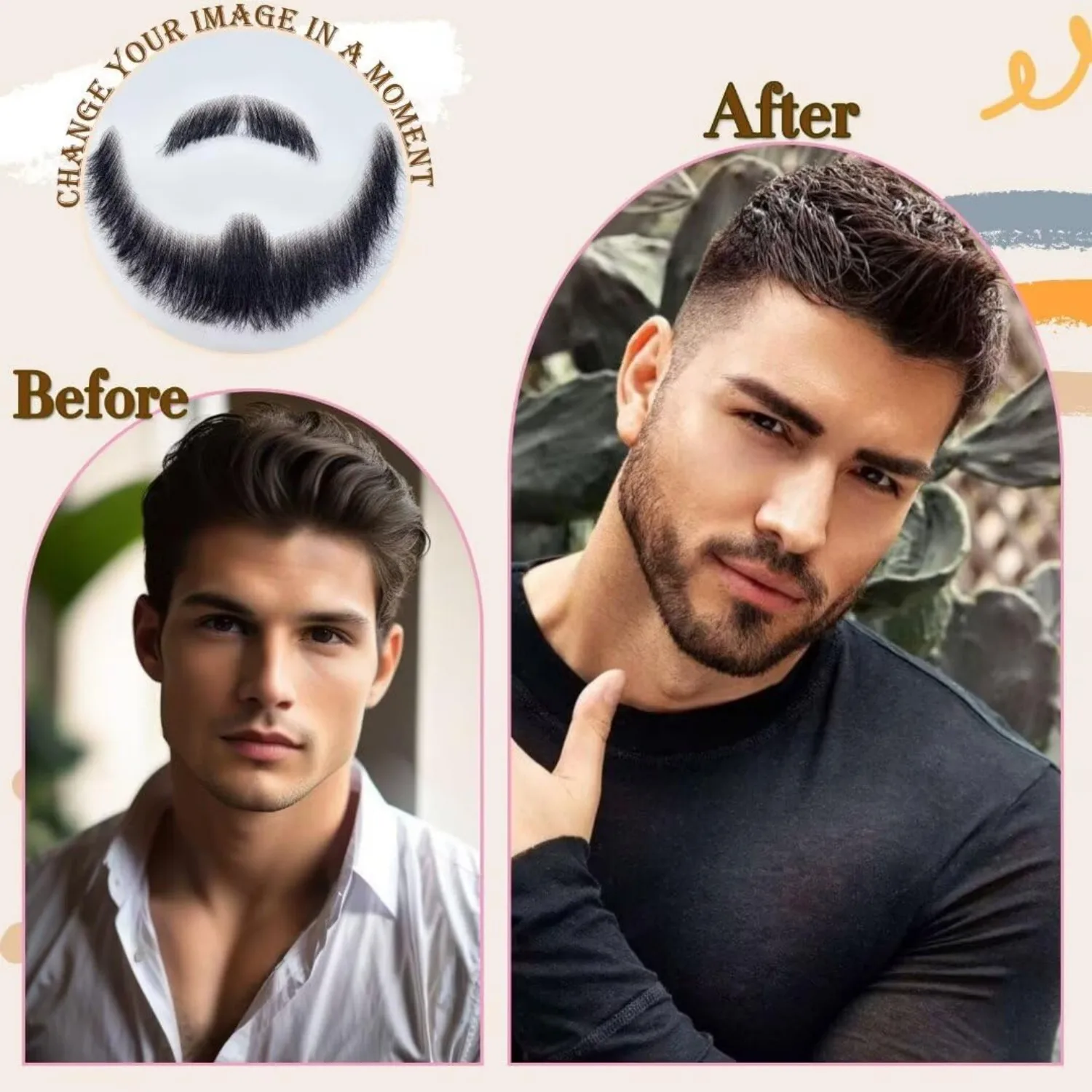 Fake Beard Human Hair Realistic Mustache Soft Lace Invisible Costume Beard Fake Facial Hair for Party/Drama/Movie/Makeup/Cosplay thumbnail 4