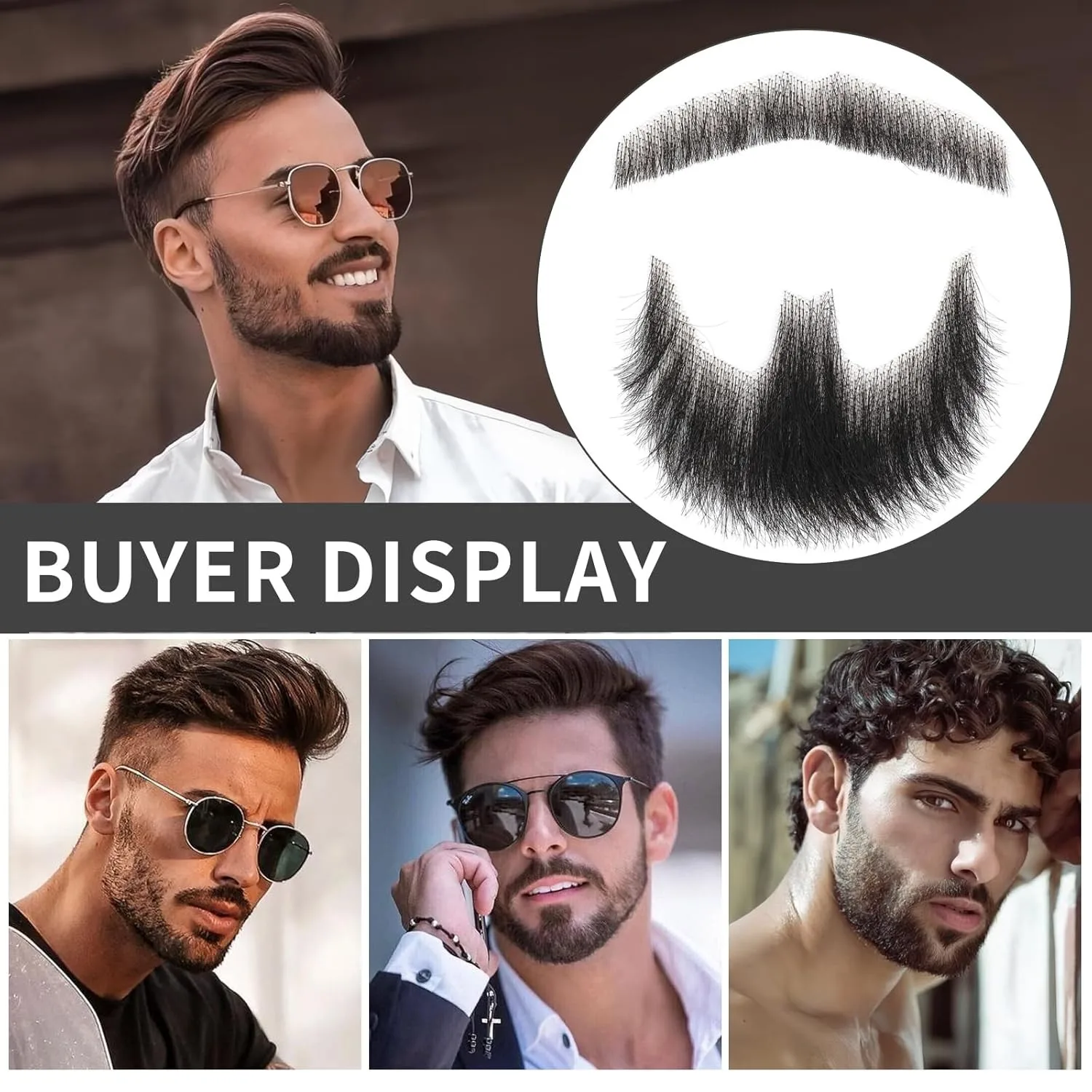 Fake Beard Human Hair Realistic Mustache Soft Lace Invisible Costume Beard Fake Facial Hair for Party/Drama/Movie/Makeup/Cosplay thumbnail 6