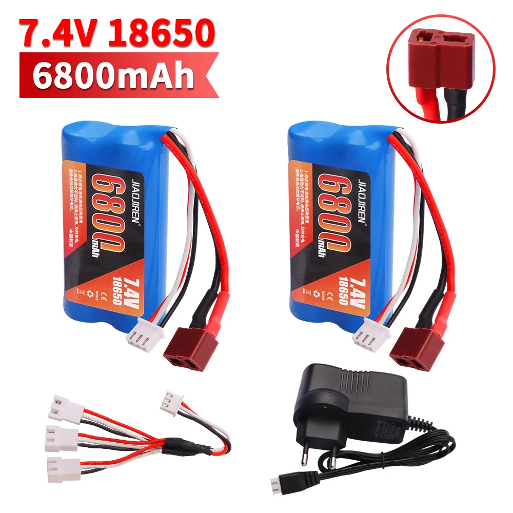 Upgrade 7.4V 18650 6800MAH  Battery for Wltoys 10428/12428/12423 / Q46 RC Car Spare Parts with charger 7.4V T plug for Power car thumbnail 2