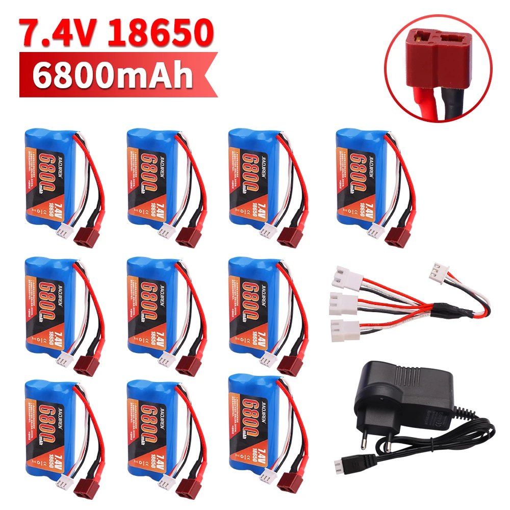 Upgrade 7.4V 18650 6800MAH  Battery for Wltoys 10428/12428/12423 / Q46 RC Car Spare Parts with charger 7.4V T plug for Power car thumbnail 6