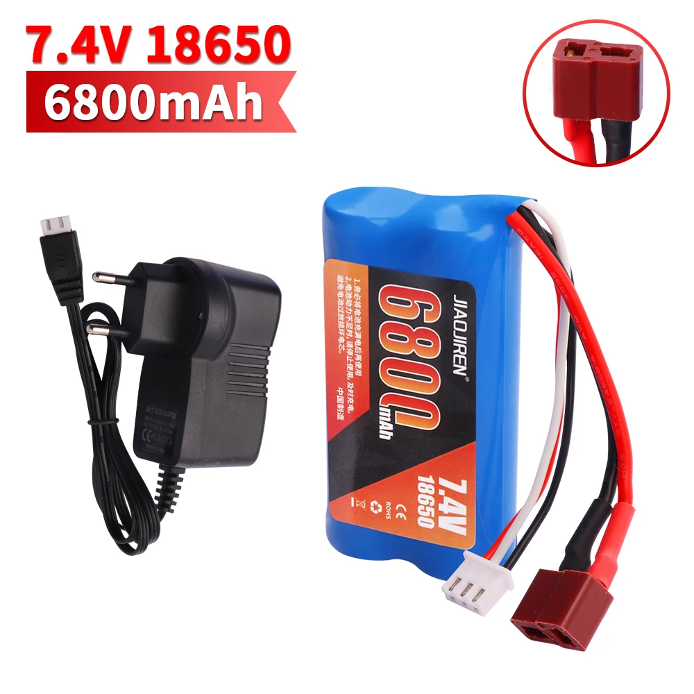 Upgrade 7.4V 18650 6800MAH  Battery for Wltoys 10428/12428/12423 / Q46 RC Car Spare Parts with charger 7.4V T plug for Power car thumbnail 5