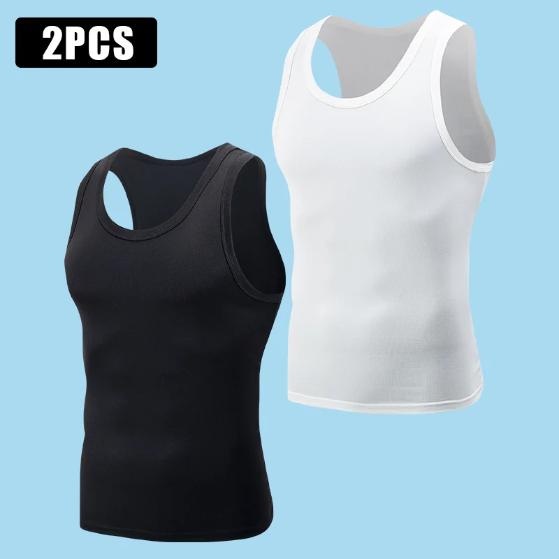 2/1 Pcs Black-and-white Classic Joker Men's Vest Teenagers' Leisure And Comfortable Wide Shoulder Shirt Sports Narrow Shoulder thumbnail 2