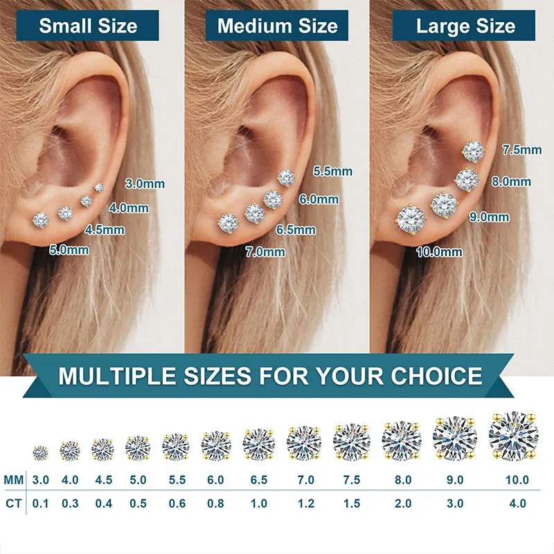 TUHE Real 0.5CT-4CT D Color Moissanite Stud Earrings 925 Silver Women Top Quality 100% Sterling Silver Earrings Wedding Jewelry thumbnail 3