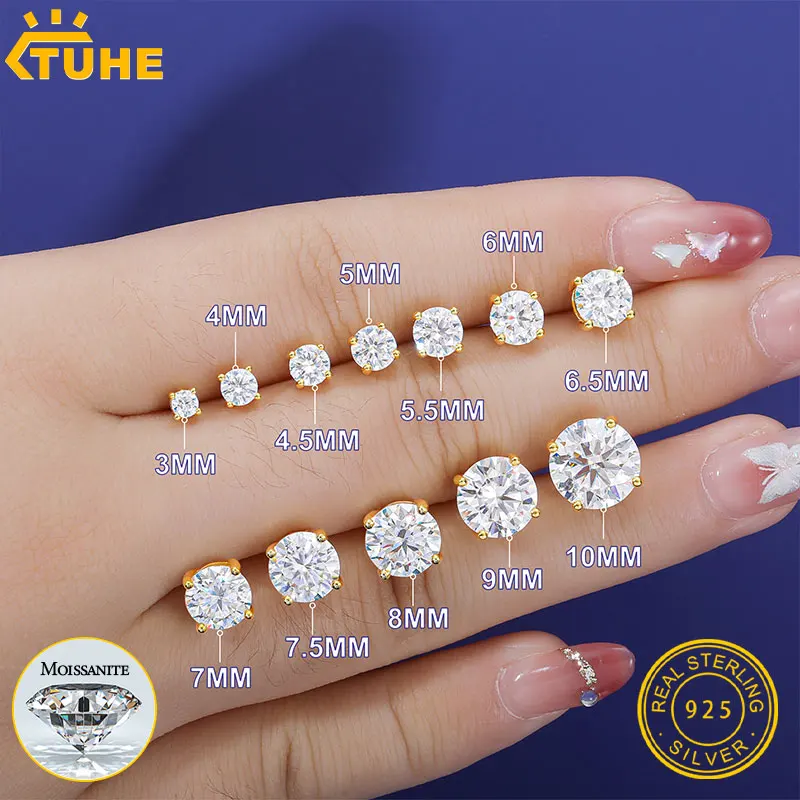 TUHE Real 0.5CT-4CT D Color Moissanite Stud Earrings 925 Silver Women Top Quality 100% Sterling Silver Earrings Wedding Jewelry thumbnail 2