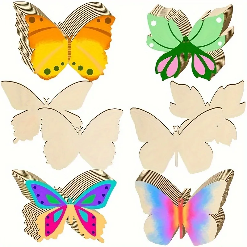 10Pcs Wooden Butterfly Unfinished Wood Butterflies for Crafts Blank Slices Cutouts for Painting DIY Unfinished Wooden thumbnail 2