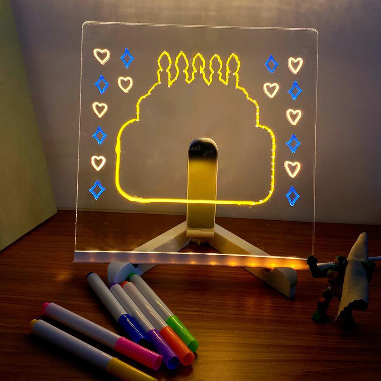 LED Illuminated Magic Note Board Desktop Memo Note Board Erasable White Board for Kids DIY Painting with 7 Color Pens thumbnail 4