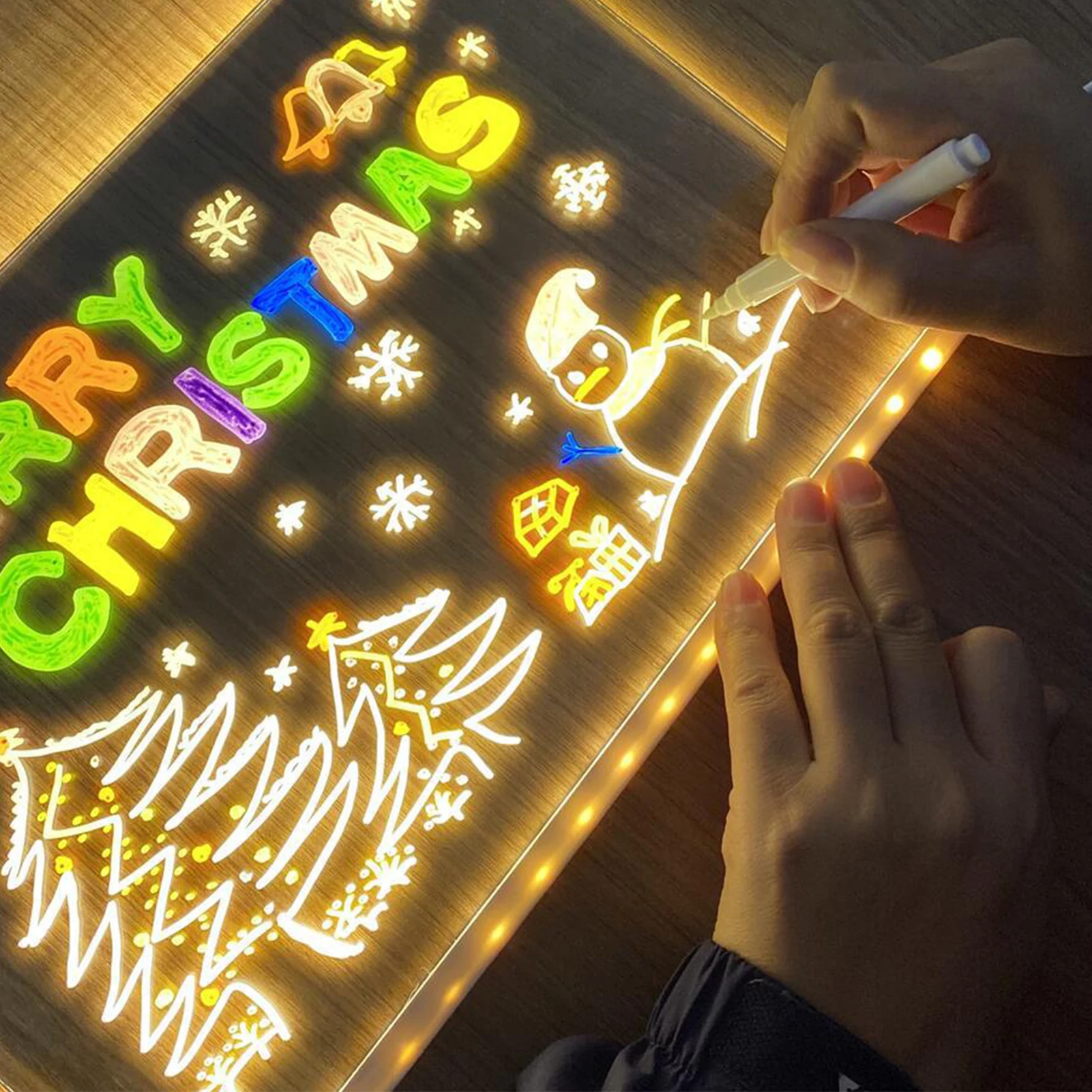 LED Illuminated Magic Note Board Desktop Memo Note Board Erasable White Board for Kids DIY Painting with 7 Color Pens thumbnail 2